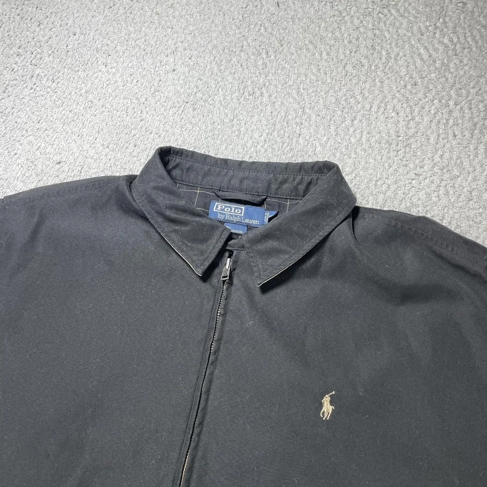 Polo Ralph Lauren Jacket Men 2XL Black Harrington Bomber Full Zip Lined Logo VTG